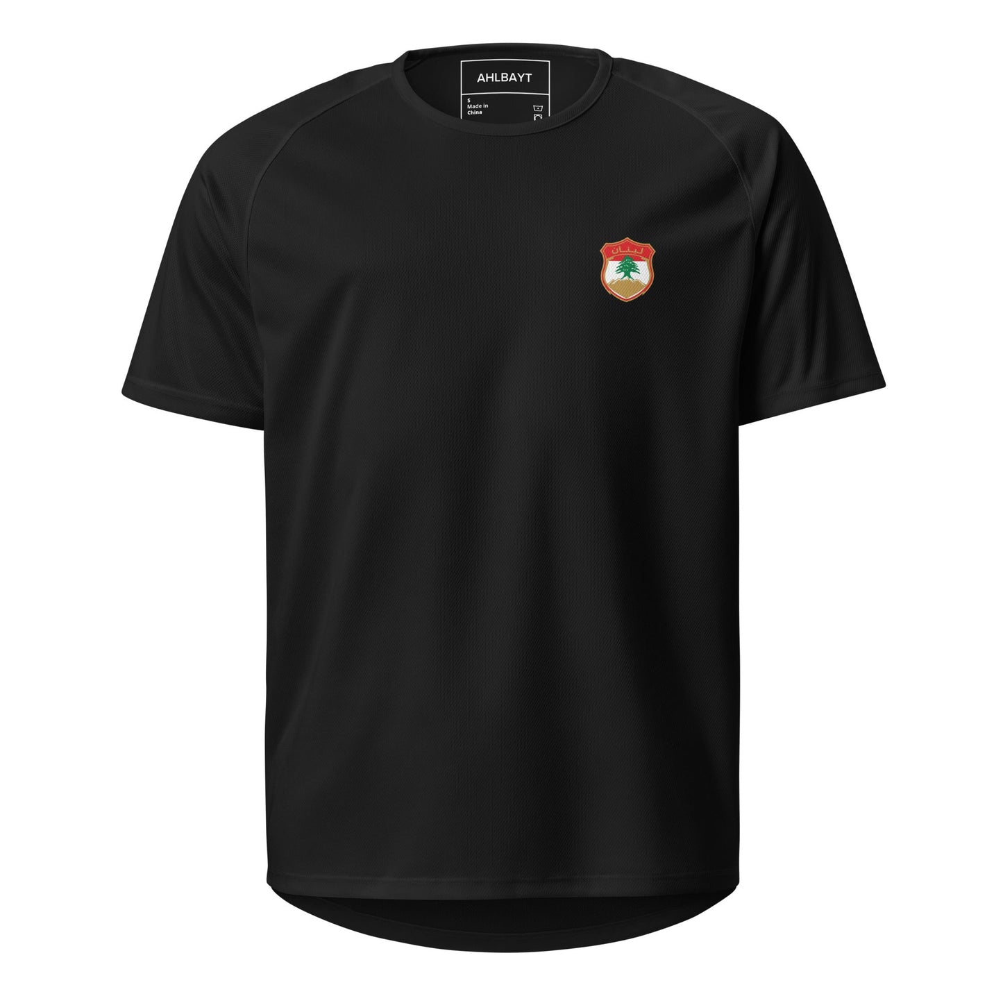 Black Lebanon jersey with red cedar crest – Breathable mesh sports apparel by AHLBAYT.