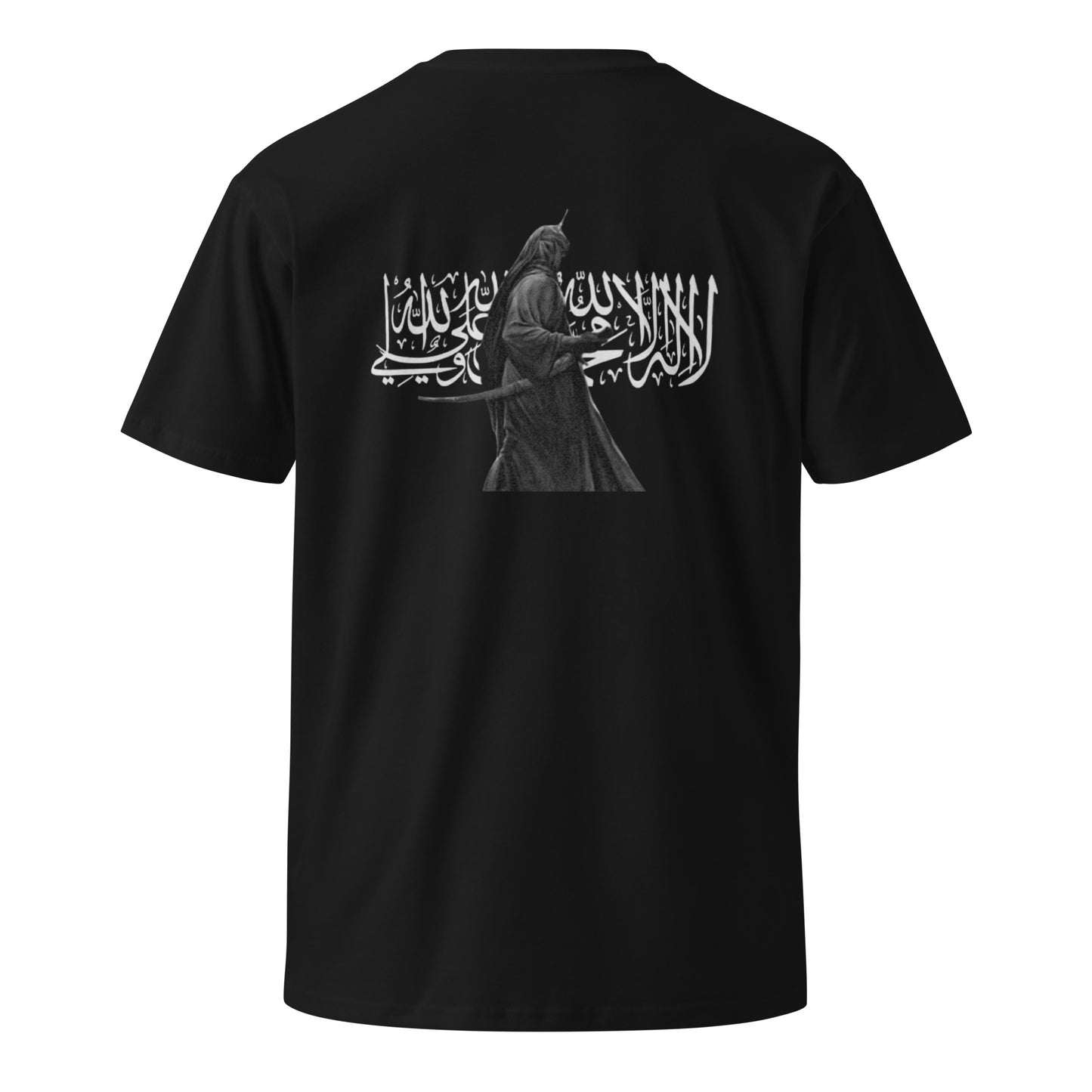 Black T-shirt with Shahada calligraphy on the back – A testament of faith and a legacy of strength by AHLBAYT.
