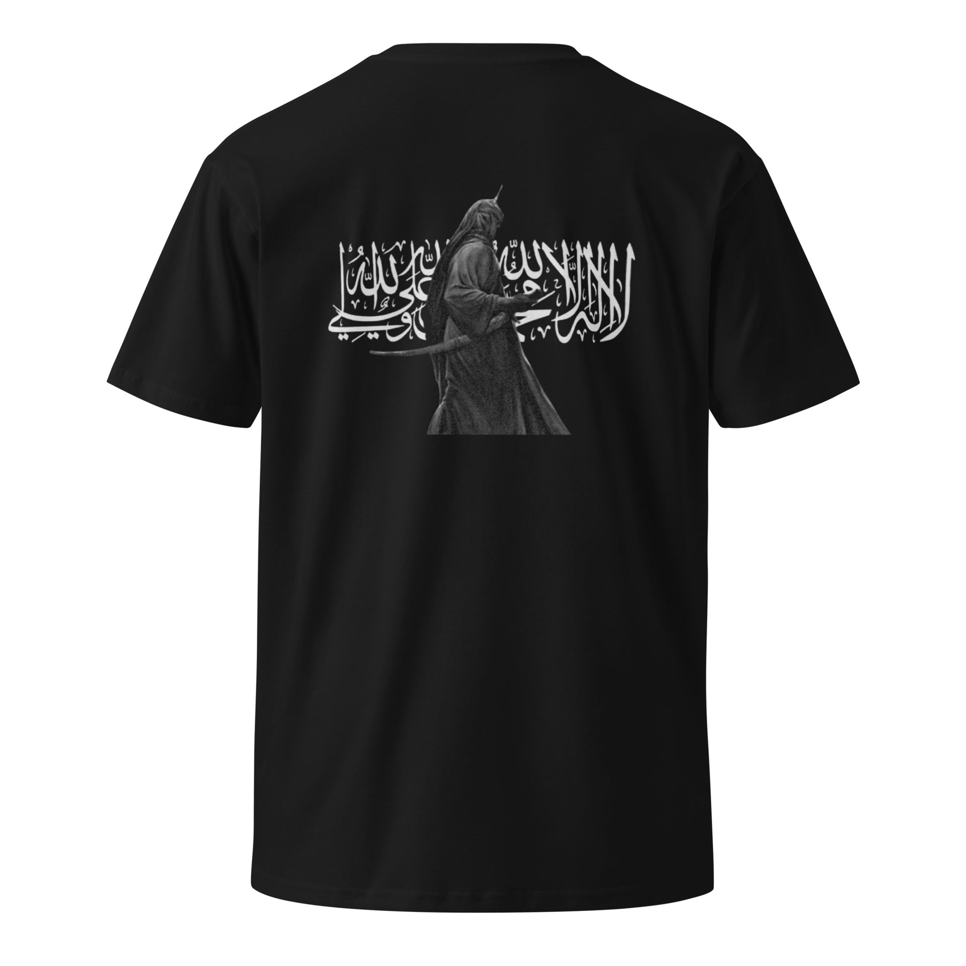 Black T-shirt with Shahada calligraphy on the back – A testament of faith and a legacy of strength by AHLBAYT.