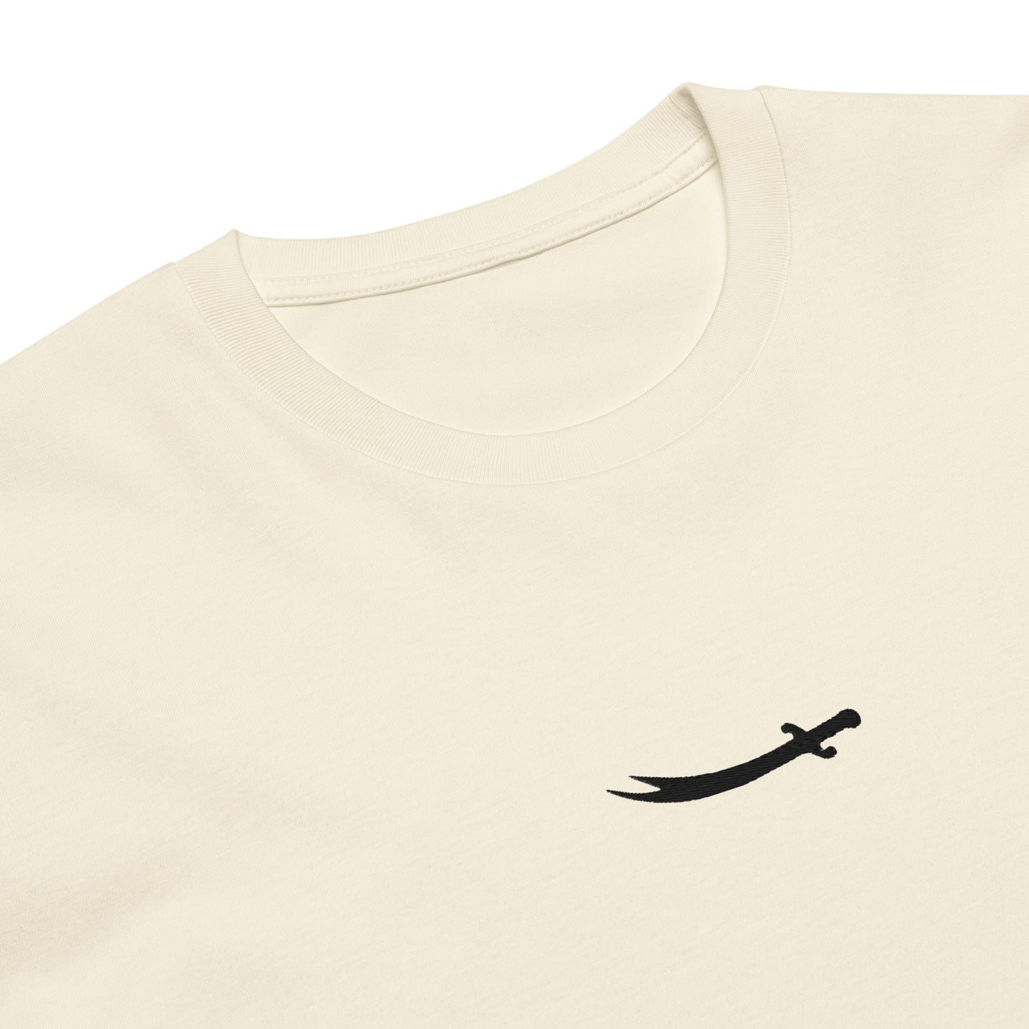 Our Zulfiqar Heavyweight Tee featuring the iconic Zulfiqar sword in high-density embroidery.