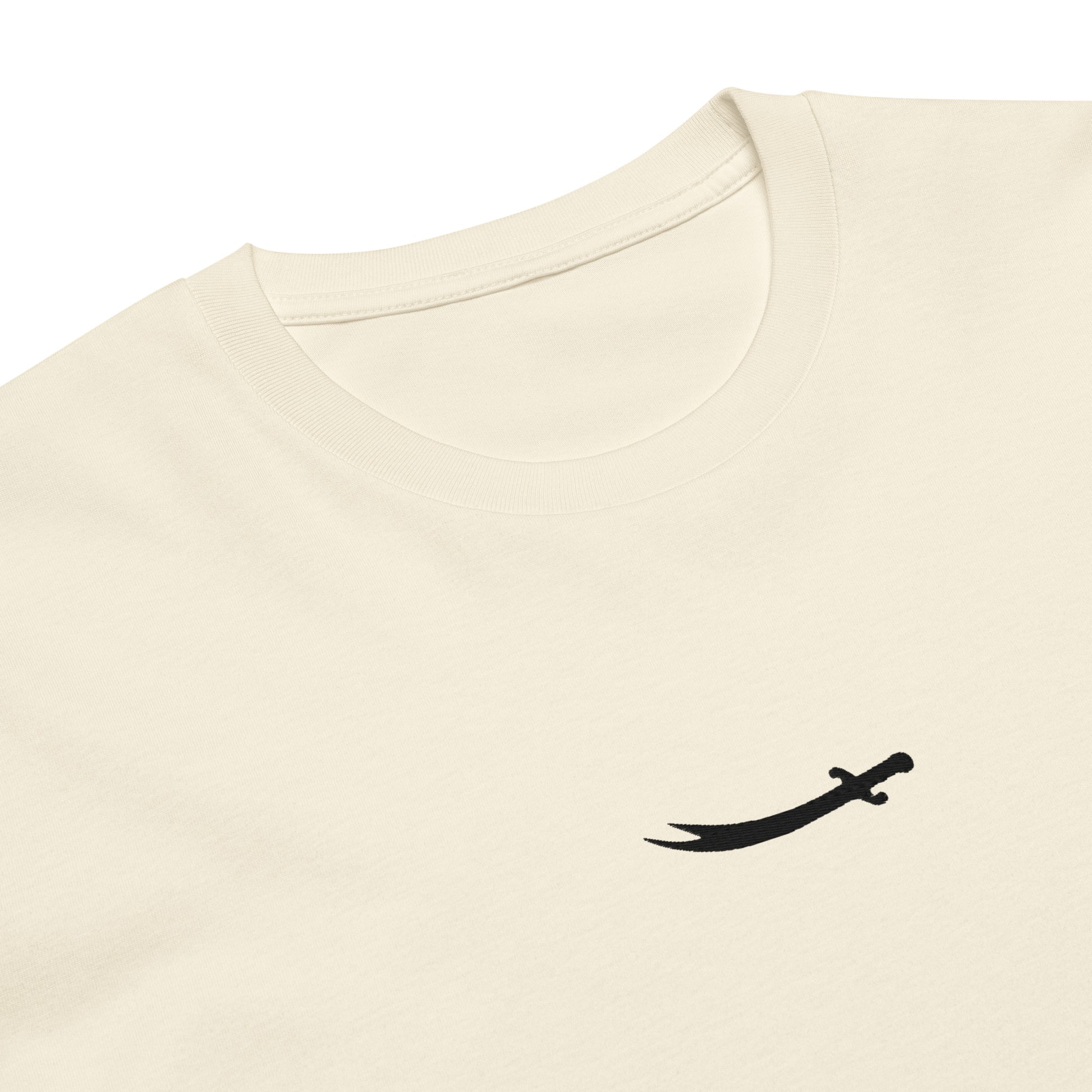Our Zulfiqar Heavyweight Tee featuring the iconic Zulfiqar sword in high-density embroidery.